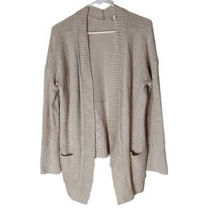 Pink Rose Open Cardigan Sweater with Pockets Oatmeal Tight Knitted Womens Medium